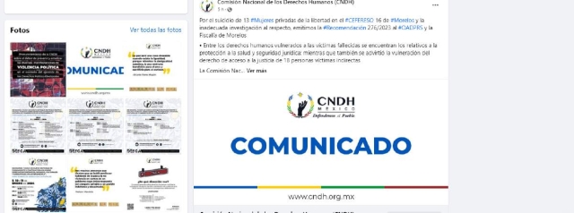 CNDH emite recomendación por suicidio de mujeres en Cefereso 16  