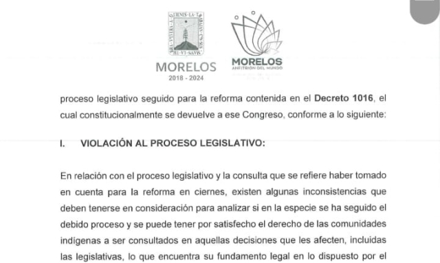 Veta Ejecutivo reforma electoral aprobada por Congreso local en materia de derechos político-electorales de las comunidades indígenas