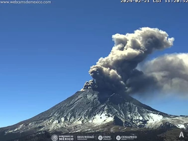 Registra 67 exhalaciones del volcán Popocatépetl; se mantiene semáforo amarillo fase 2