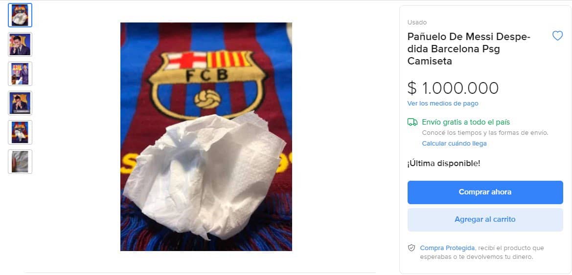 Venden pañuelo que utilizó Messi en su despedida de Barcelona en un millón de dólares.