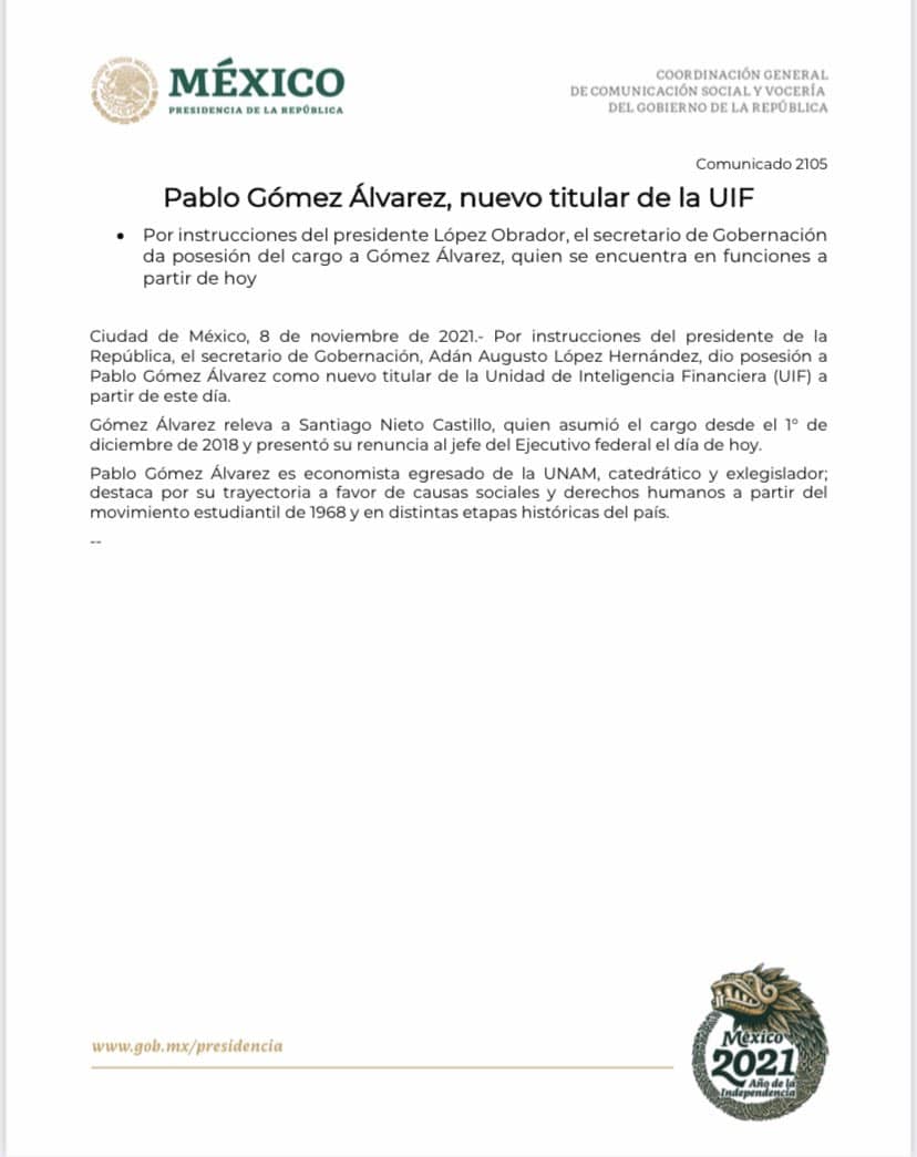 Pablo Gómez nuevo titular de la UIF