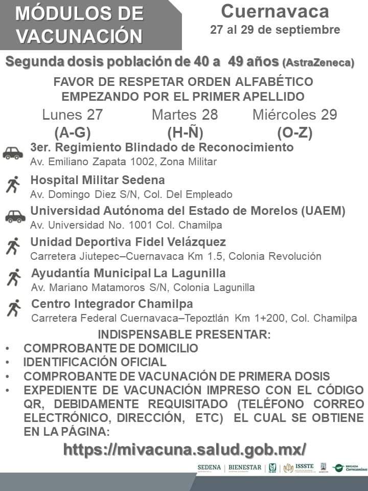 Informan de siguientes jornadas de vacunación, entre ellas segunda dosis  AstraZeneca en Cuernavaca