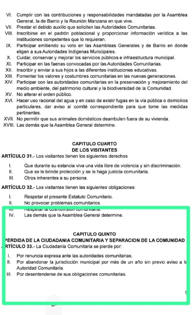 Algunos puntos del documento que fueron rechazados por los pobladores.