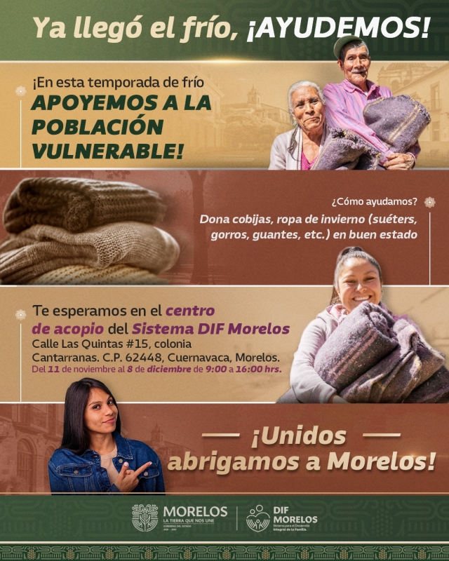 Invita SEDIF a la población a sumarse a la gran colecta de invierno &#039;Unidos abrigamos Morelos&#039;