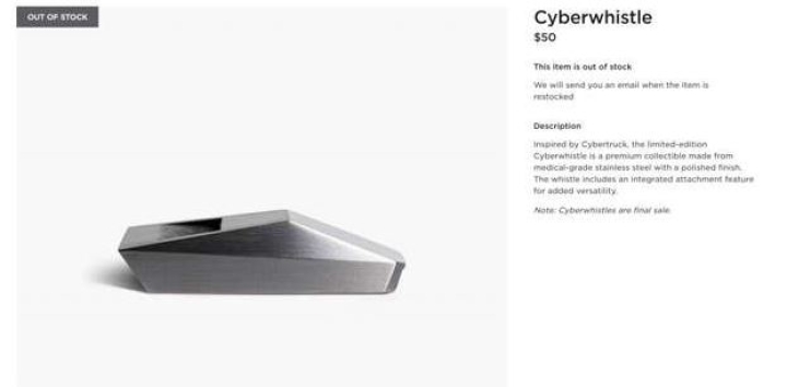 Tesla lanza un silbato de acero inoxidable exclusivo por 50 dólares inspirado en la Cybertruck