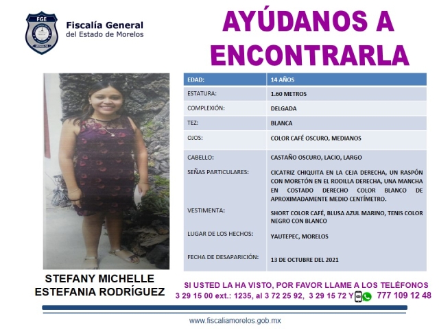 Tiene 14 años la joven desaparecida en Yautepec