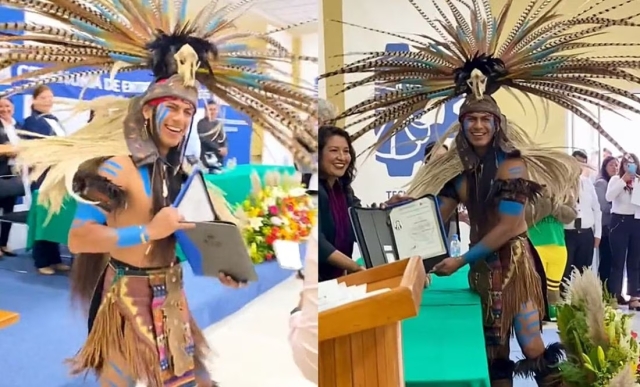 Tiktok alucina: Graduado asiste a ceremonia con traje mexica