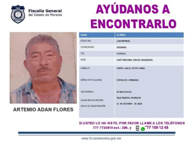 Un adulto mayor desapareció en Tlaltizapán