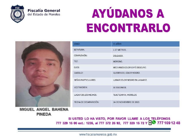 Un adolescente desapareció en Tlaltizapán