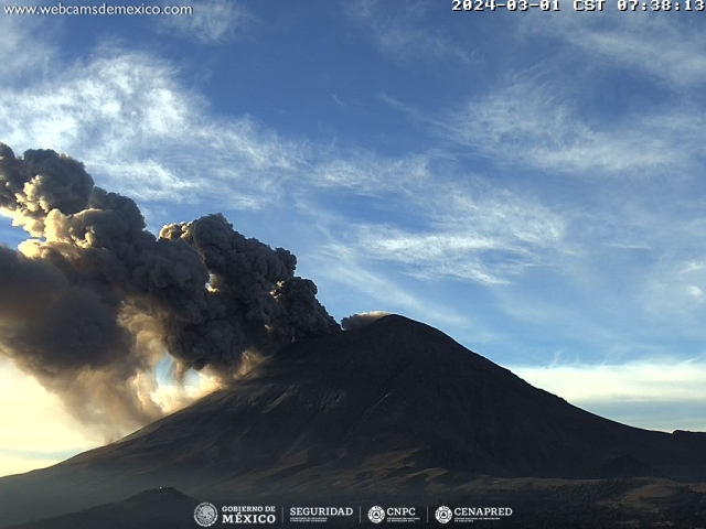 Registra 150 exhalaciones el volcán Popocatépetl; se mantiene semáforo amarillo fase 2
