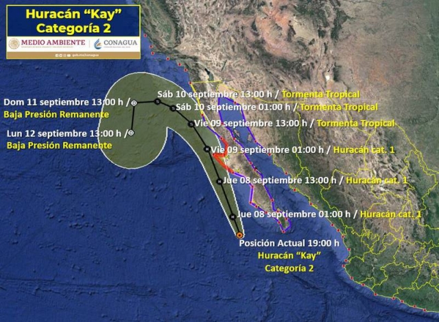 Huracán ‘Kay’ se degrada a categoría 1 frente a costas de Baja California Sur