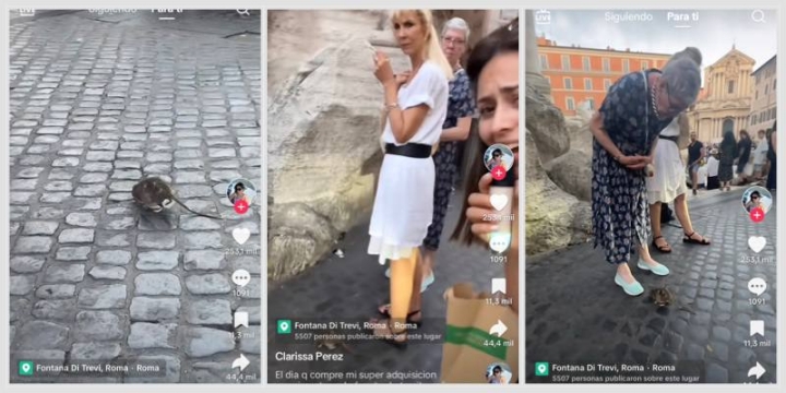 Mexicana canta &#039;Una rata vieja&#039; a roedores en la Fuente de Trevi.