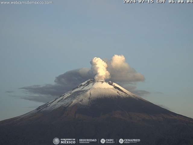 Registra cinco exhalaciones volcán Popocatépetl; se mantiene semáforo amarillo fase 2