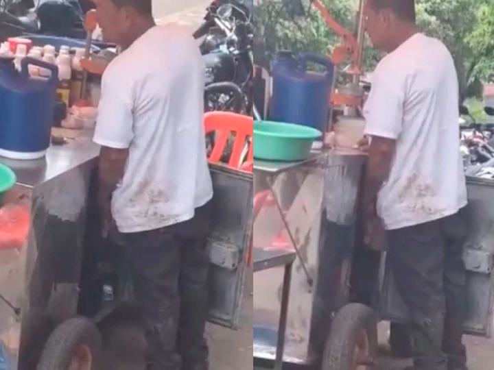 Increíble acto captado en vídeo: Vendedor orina mientras cocina en puesto