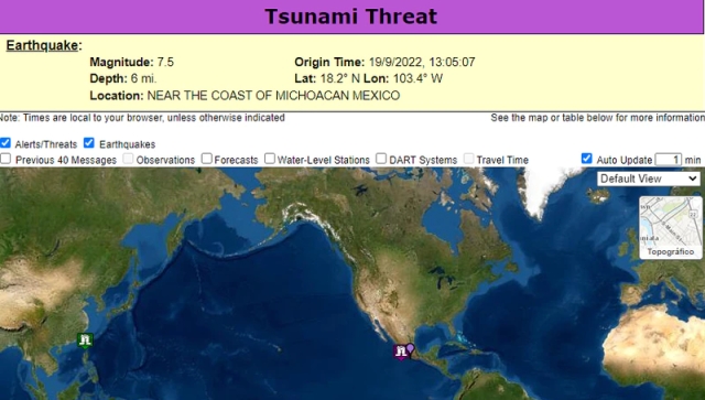 Sismo magnitud 7.7 activa alerta de tsunami en 4 estados del Pacífico mexicano