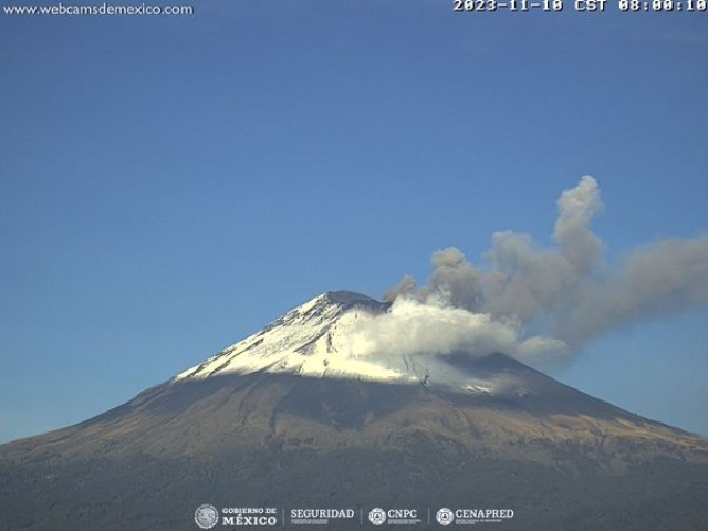 Registra 8 exhalaciones el volcán Popocatépetl; se mantiene semáforo amarillo fase 2