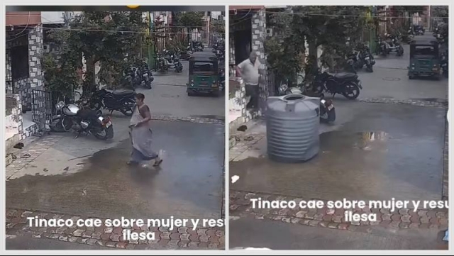 VIRAL: Tinaco cae sobre mujer en India, ¡sobrevive sin lesiones!