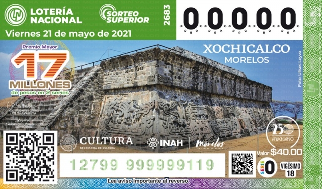 Difunden grandeza arqueológica de Xochicalco en billete de lotería