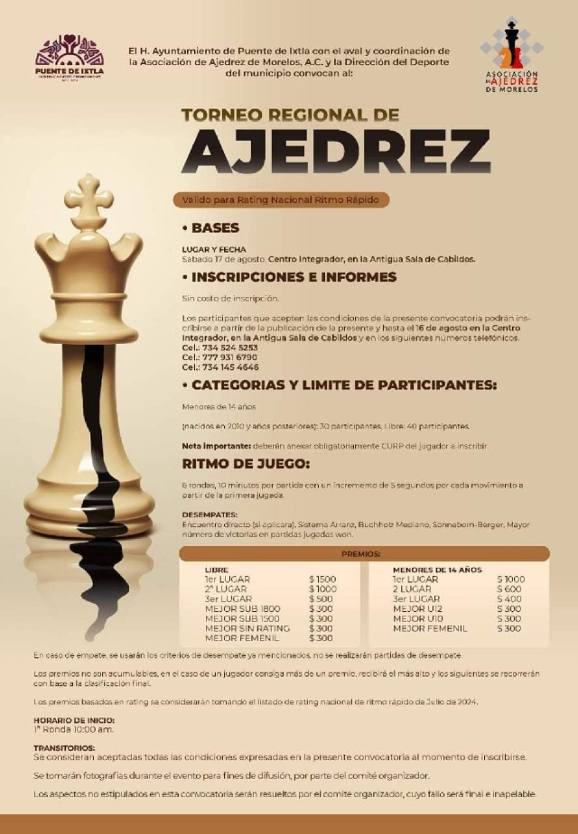 Anuncian torneo de ajedrez en Puente de Ixtla