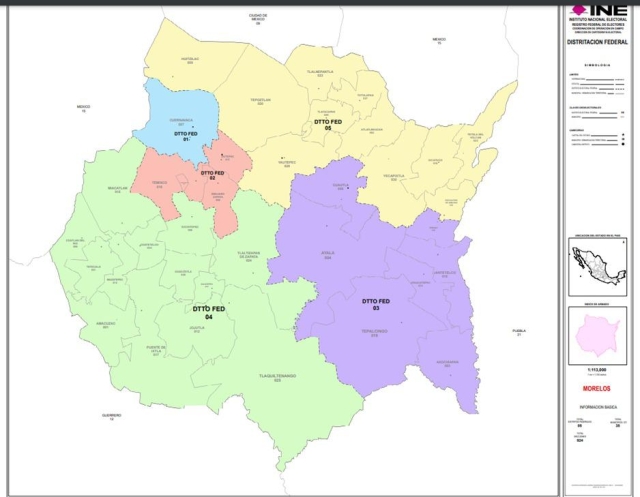 Morelos quedó conformado por cinco distritos electorales federales