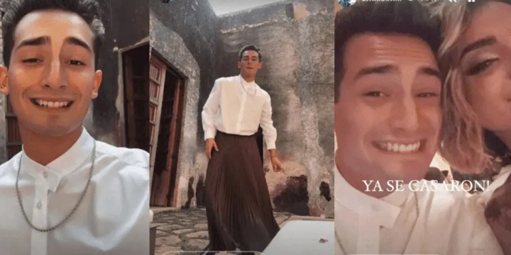 Emilio Osorio causa revuelo en redes sociales por usar ‘falda’ en boda de su hermano