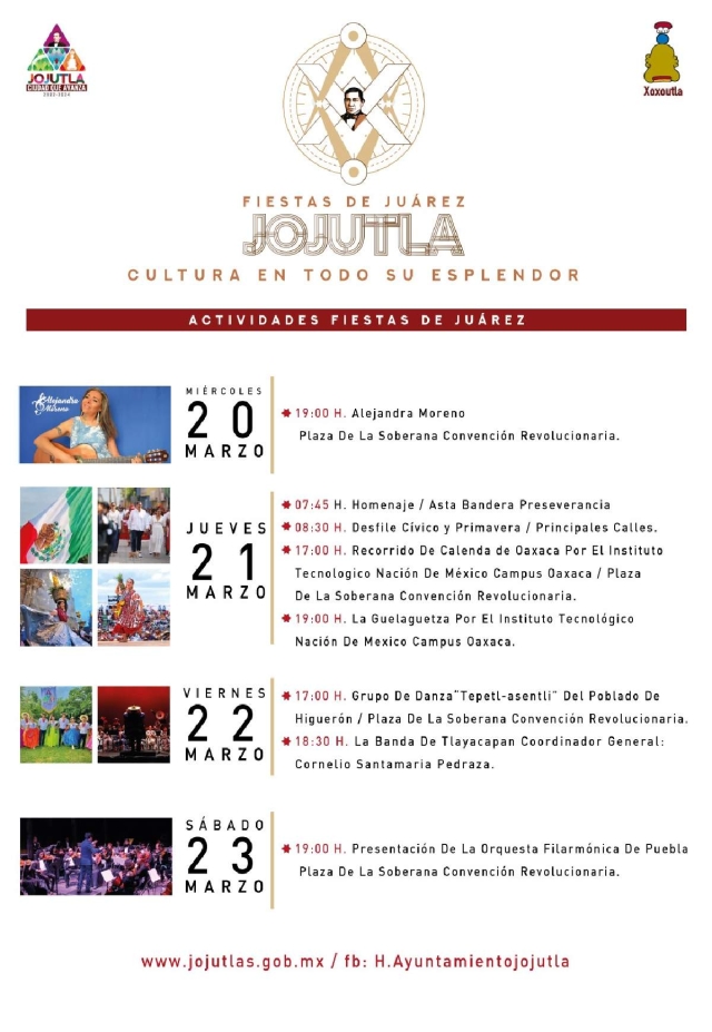 Revelan programa de las Fiestas de Juárez Jojutla 2024