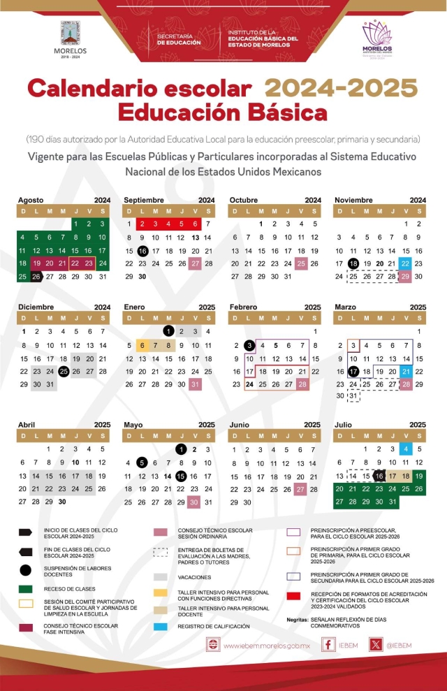Publica el IEBEM Calendario Escolar 2024-2025