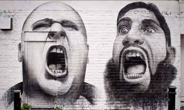 Gritos. Graffiti pintado en una pared de la calle Hanbury Street, off Brick Lane