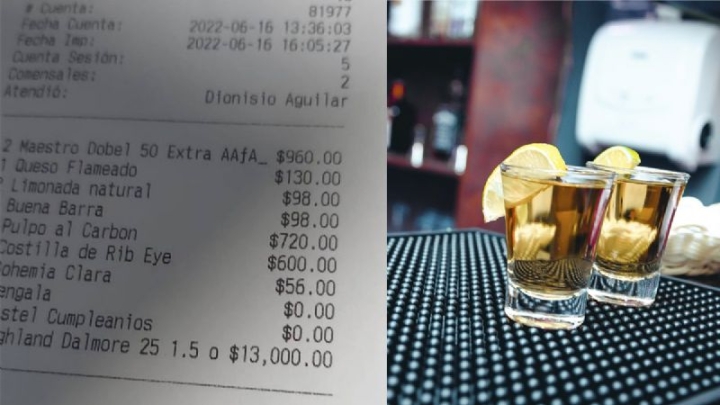 ¡Sorpresa! Mujer se queja de restaurante que le cobró un shot whisky en 13 mil pesos