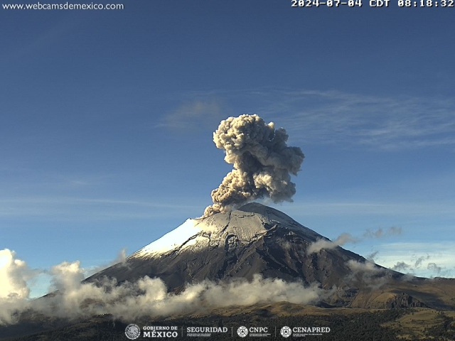 Registra volcán Popocatépetl 31 exhalaciones; se mantiene semáforo amarillo fase 2