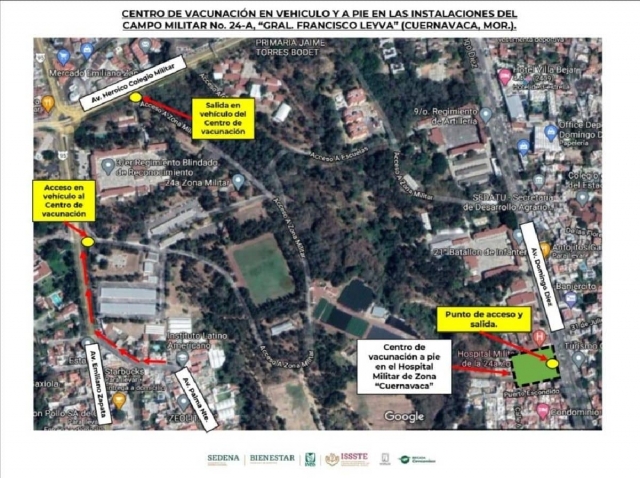 En las instalaciones militares de Cuernavaca -al igual que en el campus Chamilpa de La UAEM- se vacunará a quienes lleguen en vehículo motorizado.