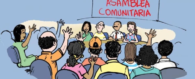 Ilustración de una asamblea comunitaria.