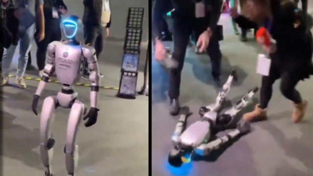 Reportera española se vuelve viral al derribar robot en vivo | VIDEO