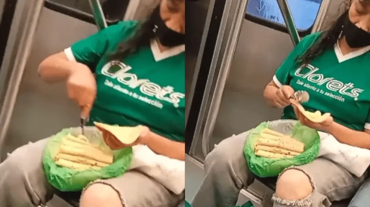 Captan a mujer preparando tacos de papa en el metro