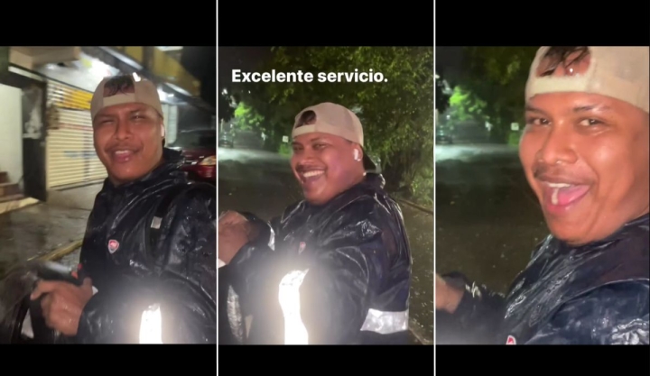 '¿Por qué no te hiciste un huevo?': repartidor conquista redes con humor bajo la lluvia y de madrugada