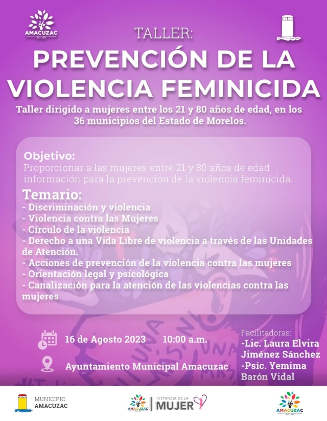 Realizarán taller para prevenir violencia feminicida en Amacuzac