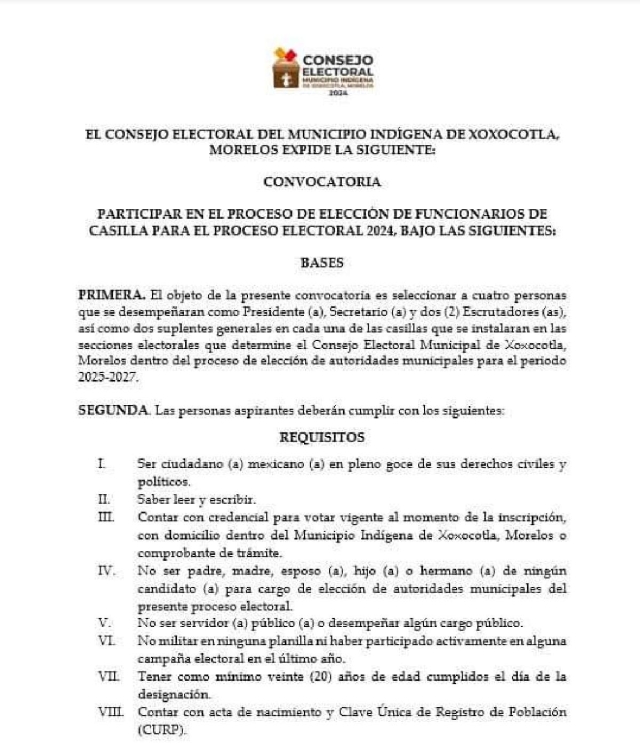 Convocan a participar como funcionario de casilla en Xoxocotla