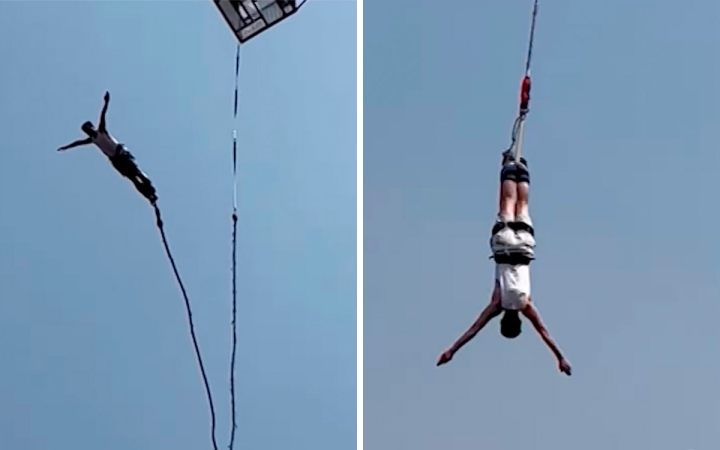 Turista brinca del bungee y se rompe la cuerda