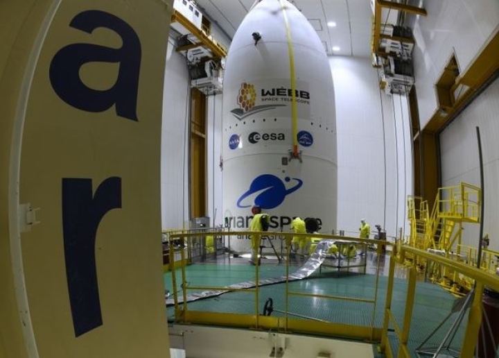 Carenado del cohete Ariane 5, que llevará al Telescopio Espacial James Webb.