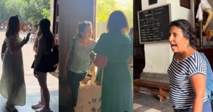 Polémica en Coyoacán: Señora critica a turista por usar shorts en la iglesia