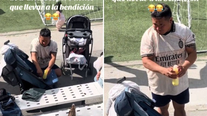 Papá interrumpe partido de fútbol para preparar biberón a su hija