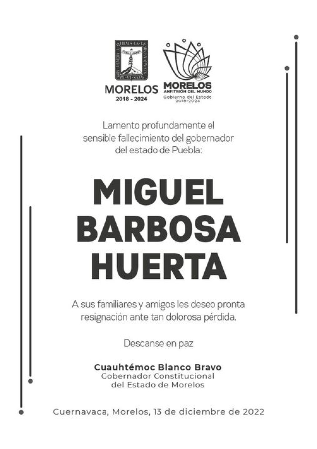 Lamenta Cuauhtémoc Blanco fallecimiento de Miguel Barbosa, gobernador del estado de Puebla