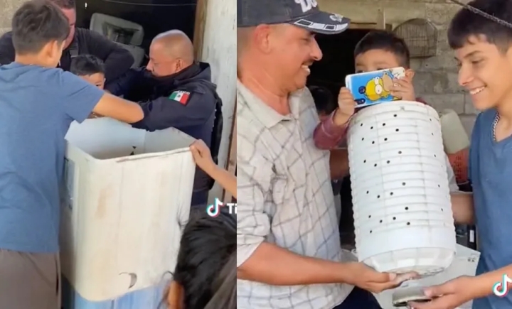 Niño se atora en lavadora, policías acuden al rescate