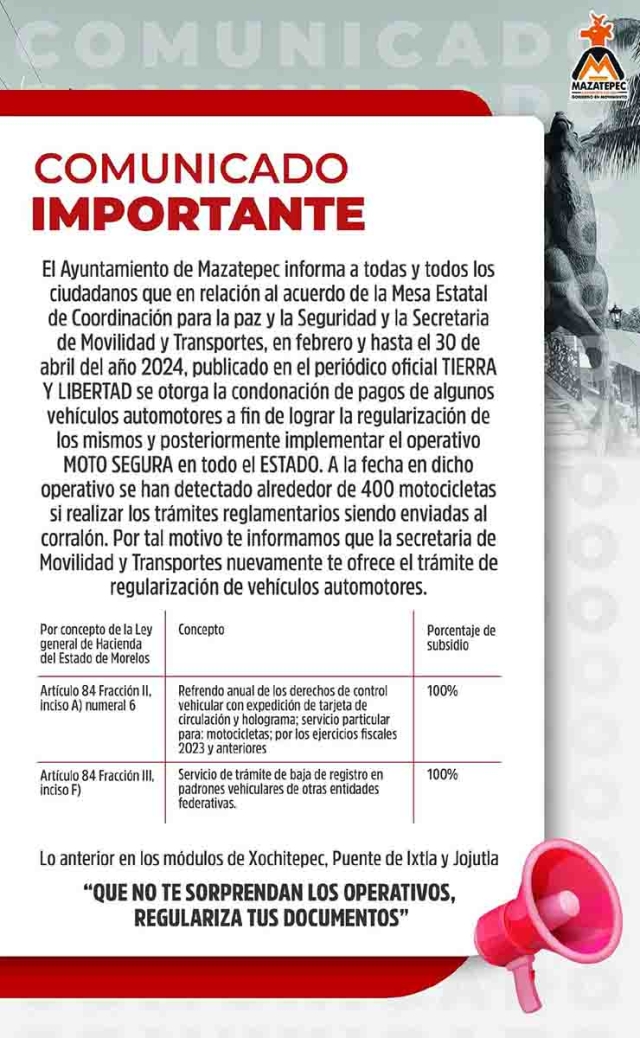 Anuncian operativo “Moto Segura” en municipios del poniente