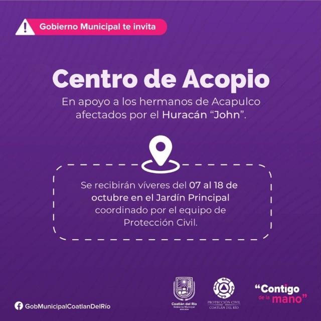 Instalan centro de acopio en Coatlán del Río