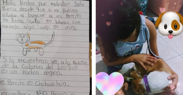 Niña buscaba a su perrito con ayuda de un dibujo.