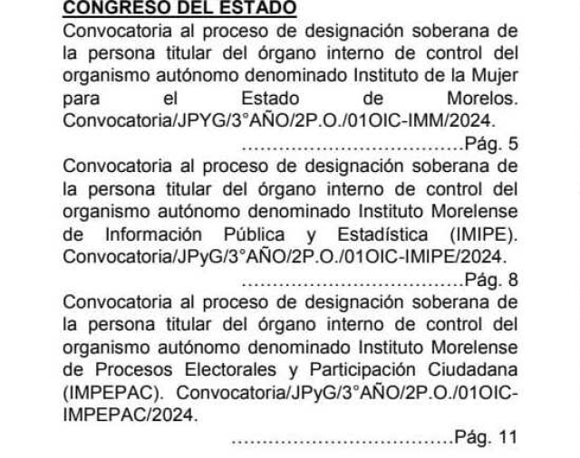 Emite Congreso convocatorias para designar a titulares de OICs del IMM, IMIPE e Impepac