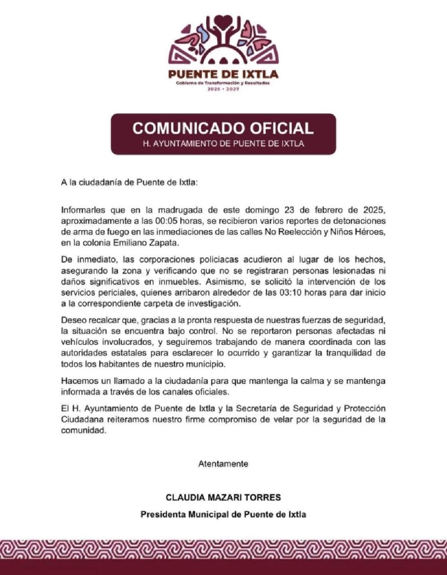 Alcaldesa llama a la calma tras enfrentamiento en Puente de Ixtla