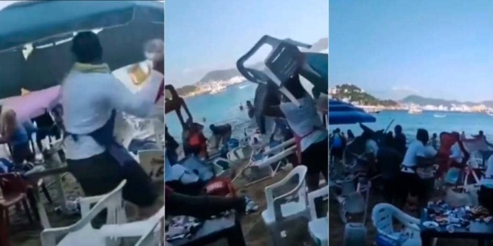 Meseros y turistas protagonizan pelea campal en Acapulco.