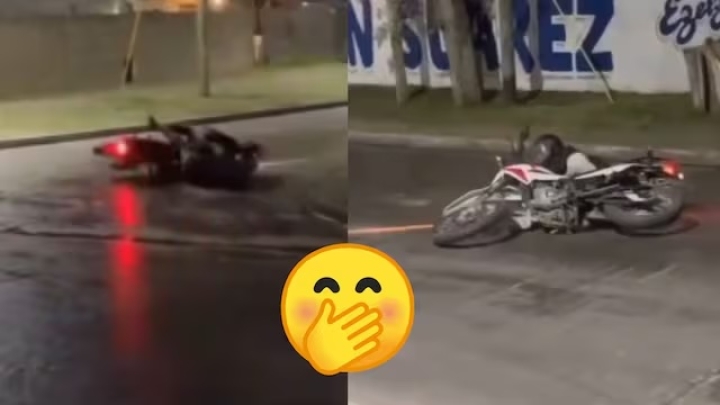 Solo madruga para capturar en video cómo se resbalan motociclistas en un peligrosa curva